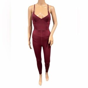 IVL Jumpsuit Womens Burgundy V-Neck Spaghetti Cross Back Size 4